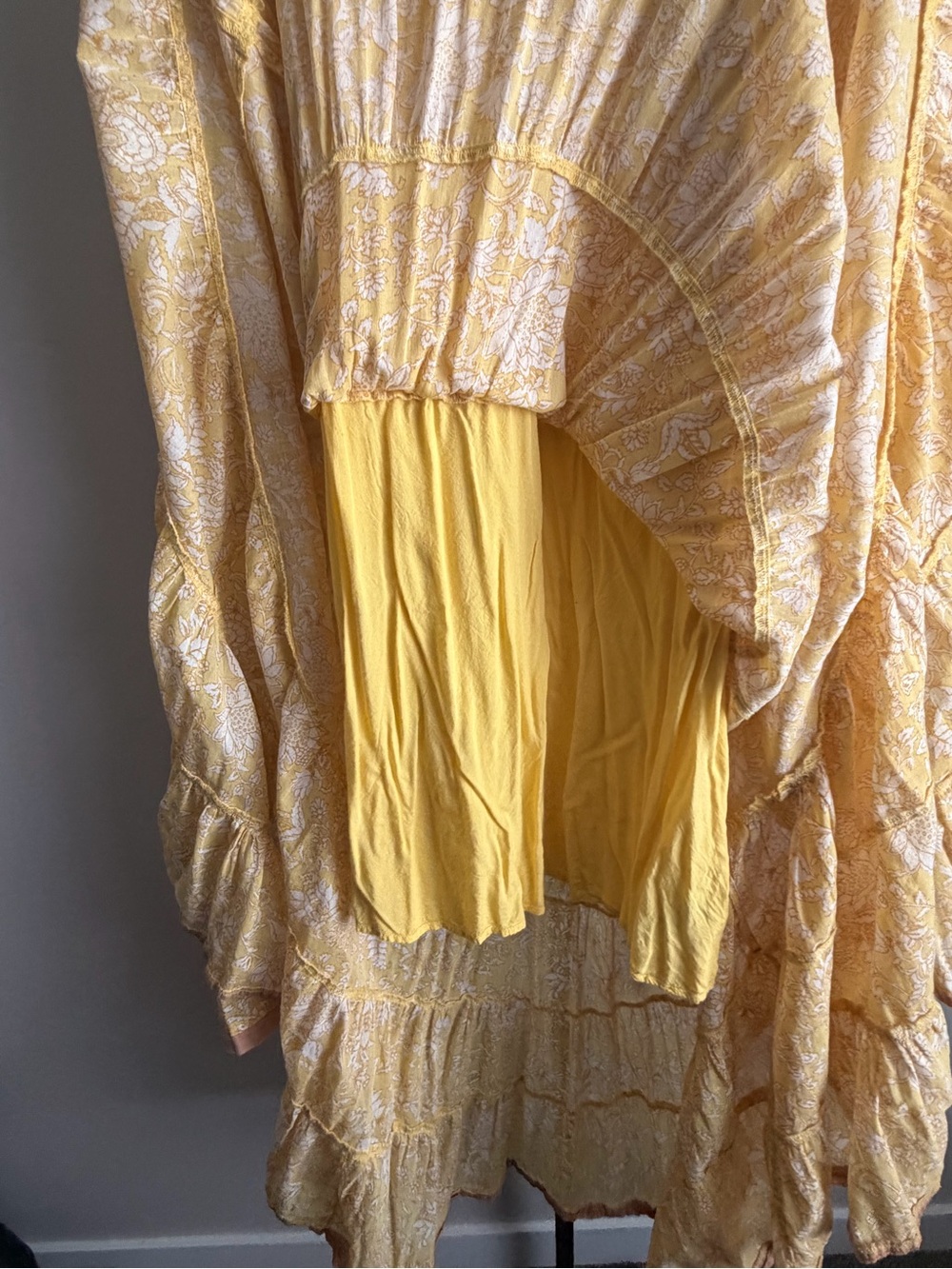 Free People Yellow Floral Tie Strap Tiered Maxi Dress Cottagecore Size L - Picture 7 of 8